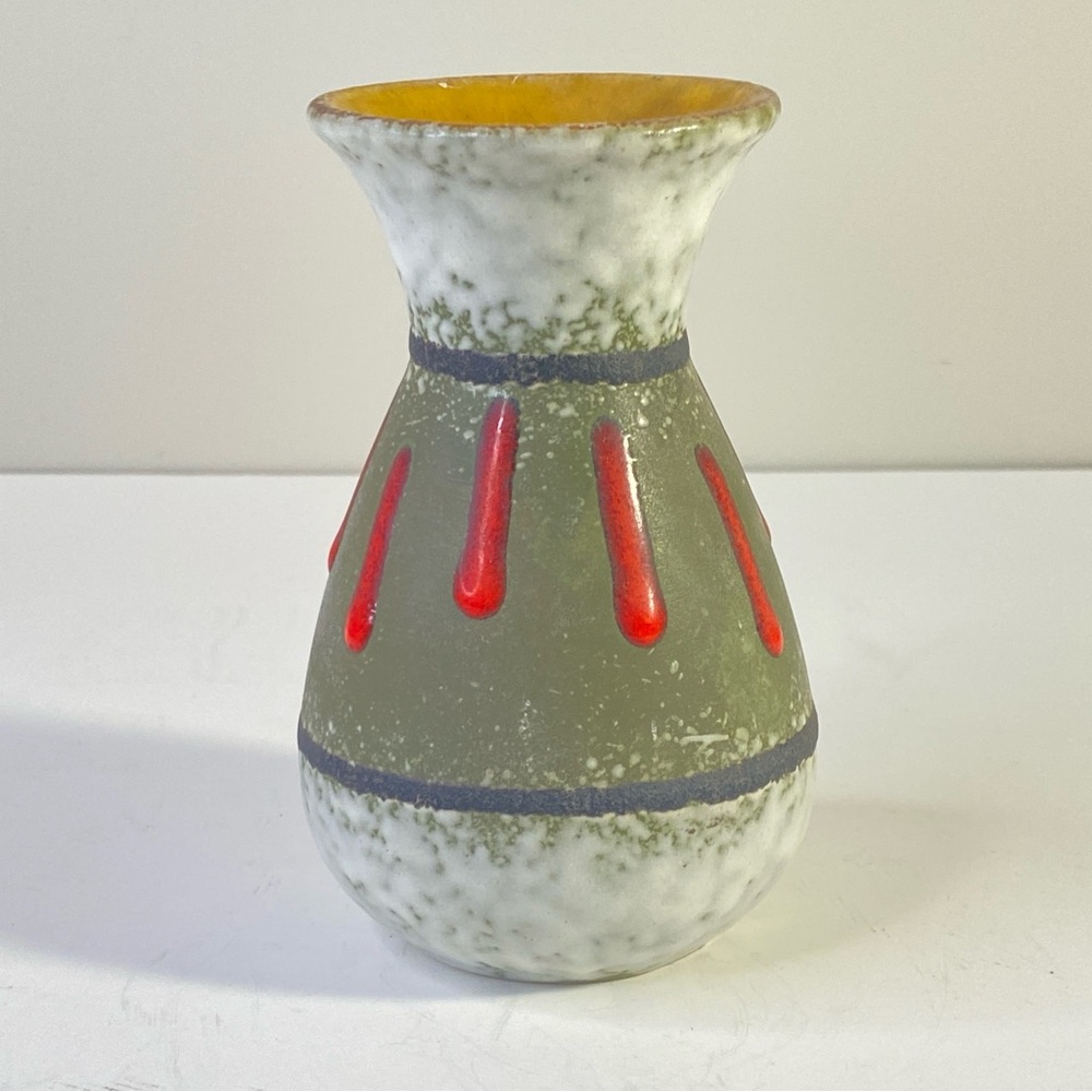 Vintage MCM West German Red Drip Glaze Vase ~5"